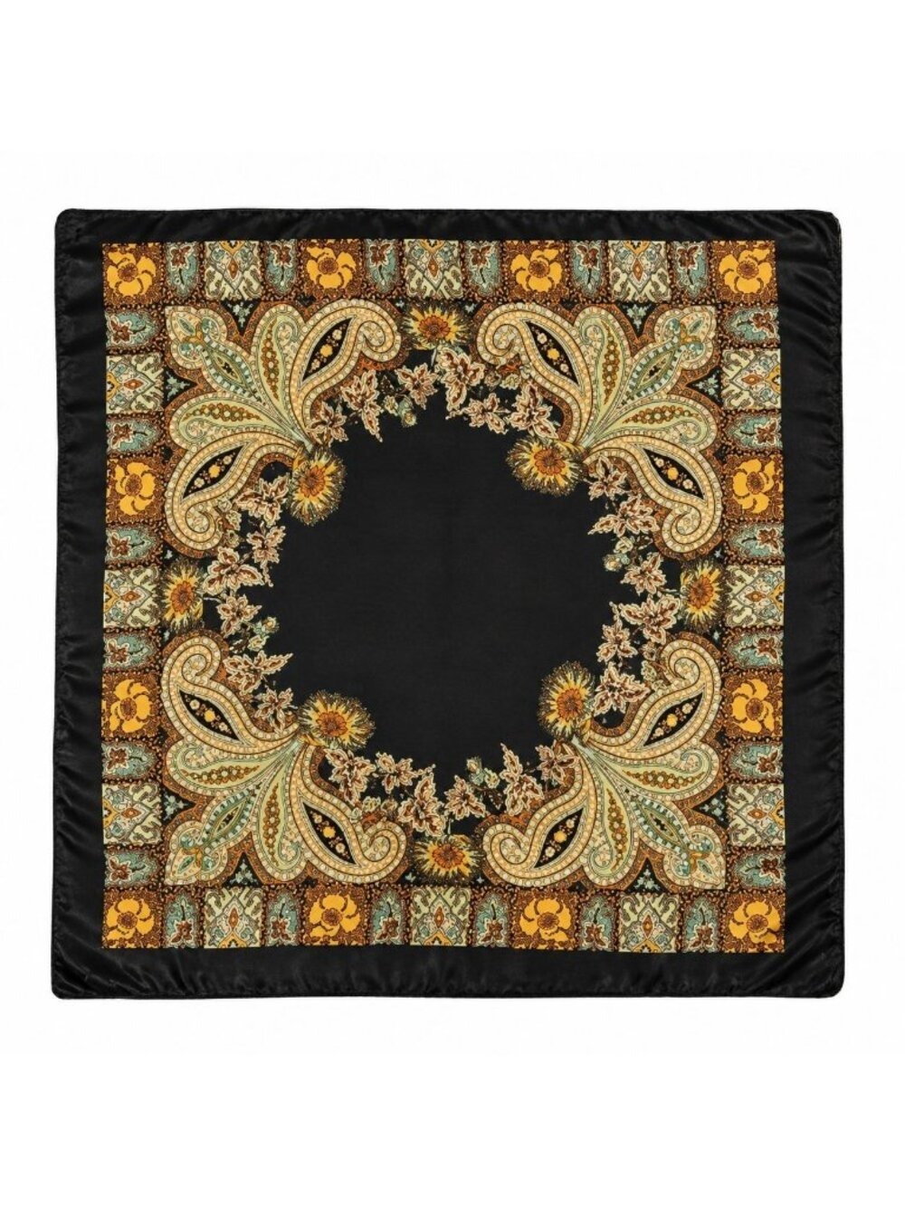 Black Gold Paisley Satin Square Scarf 35x35 Western Wild Rag Hair Scarf